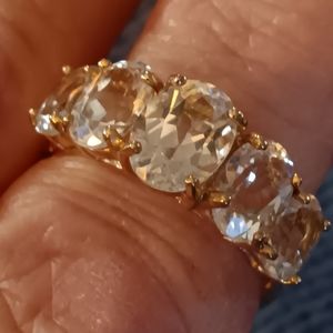 Size 6.5-- Oval 5 Gem White Petalite Ring in 10k Yellow Gold